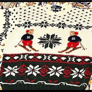 Vintage Hand Knit Polo Ralph Lauren Bear Sweater. Holiday Skiing Bears.